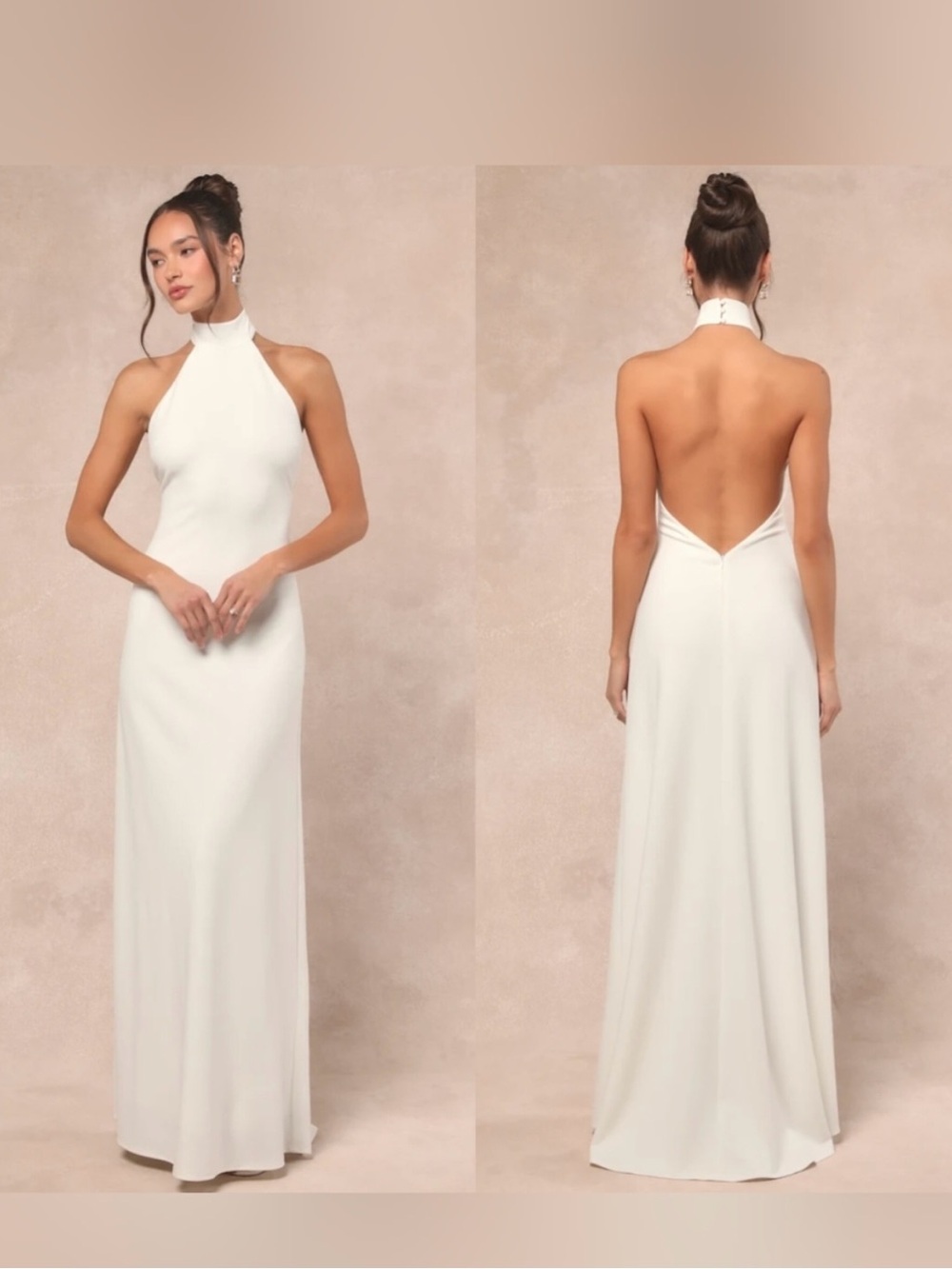 Lulus Alaura White Backless Halter Maxi Dress L Wedding Bridal
